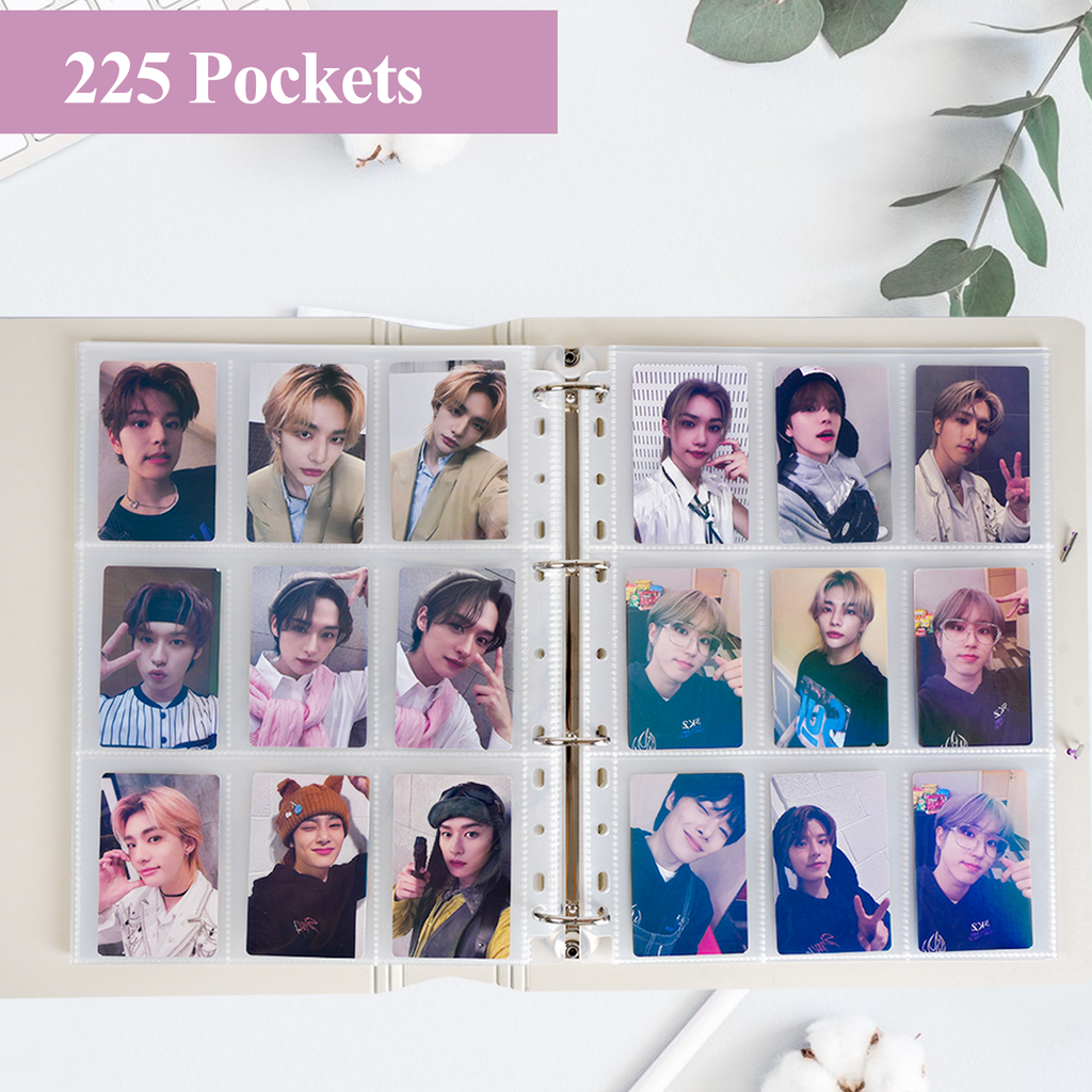 CeyiJun Minimalist Photocard Binder with 25 Pages 9 Pocket Single Side Inner Refills and 2 Divider Acid-Free with 225 Pockets
