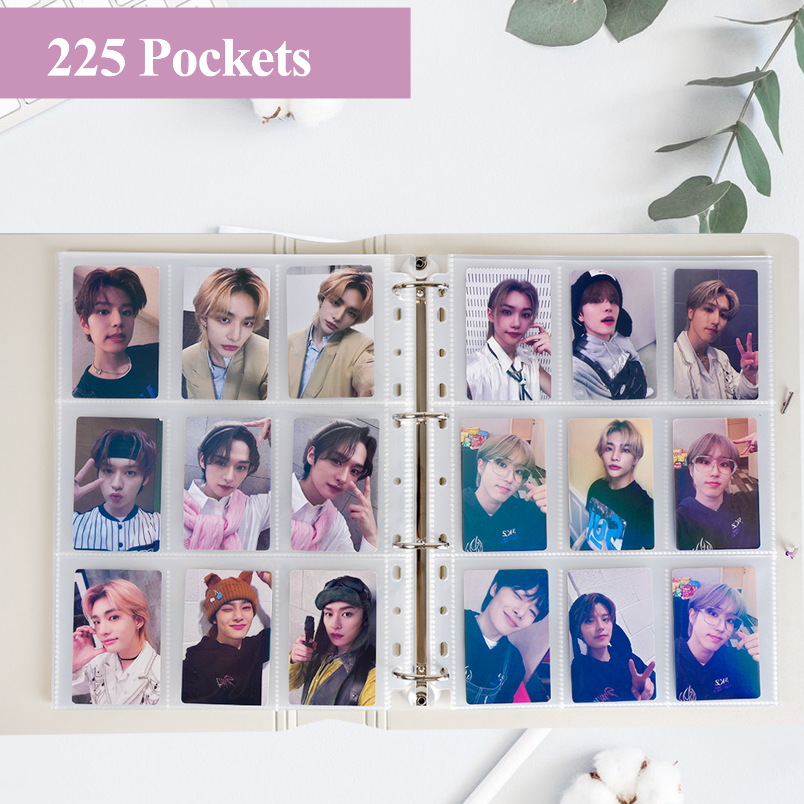 CeyiJun Minimalist Photocard Binder with 25 Pages 9 Pocket Single Side Inner Refills and 2 Divider Acid-Free with 225 Pockets