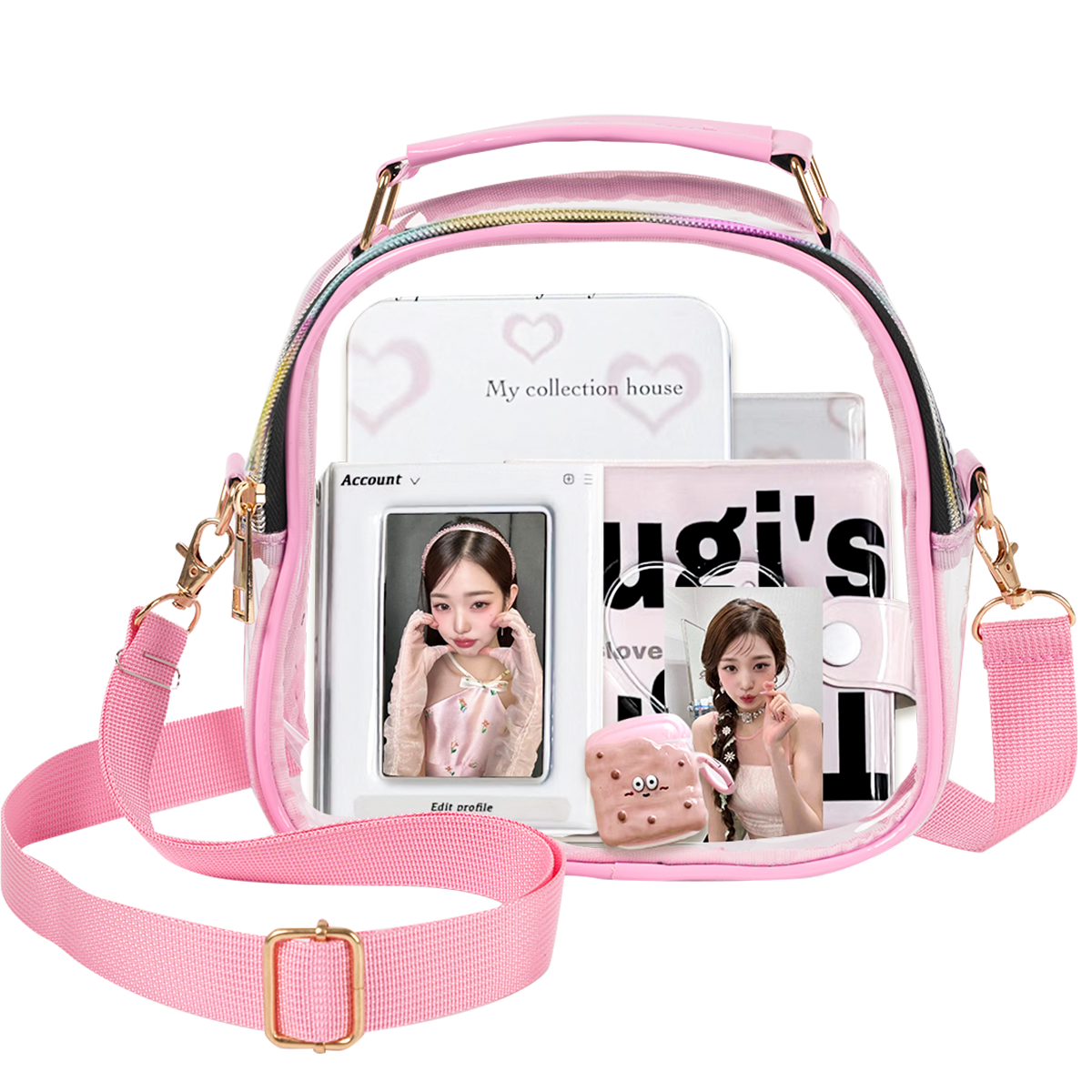 Aesthetic Clear Kpop Concert Bag, Stadium Approved Crossbody Bag with Adjustable Strap Game Day Kpop Merch Gifts Stan