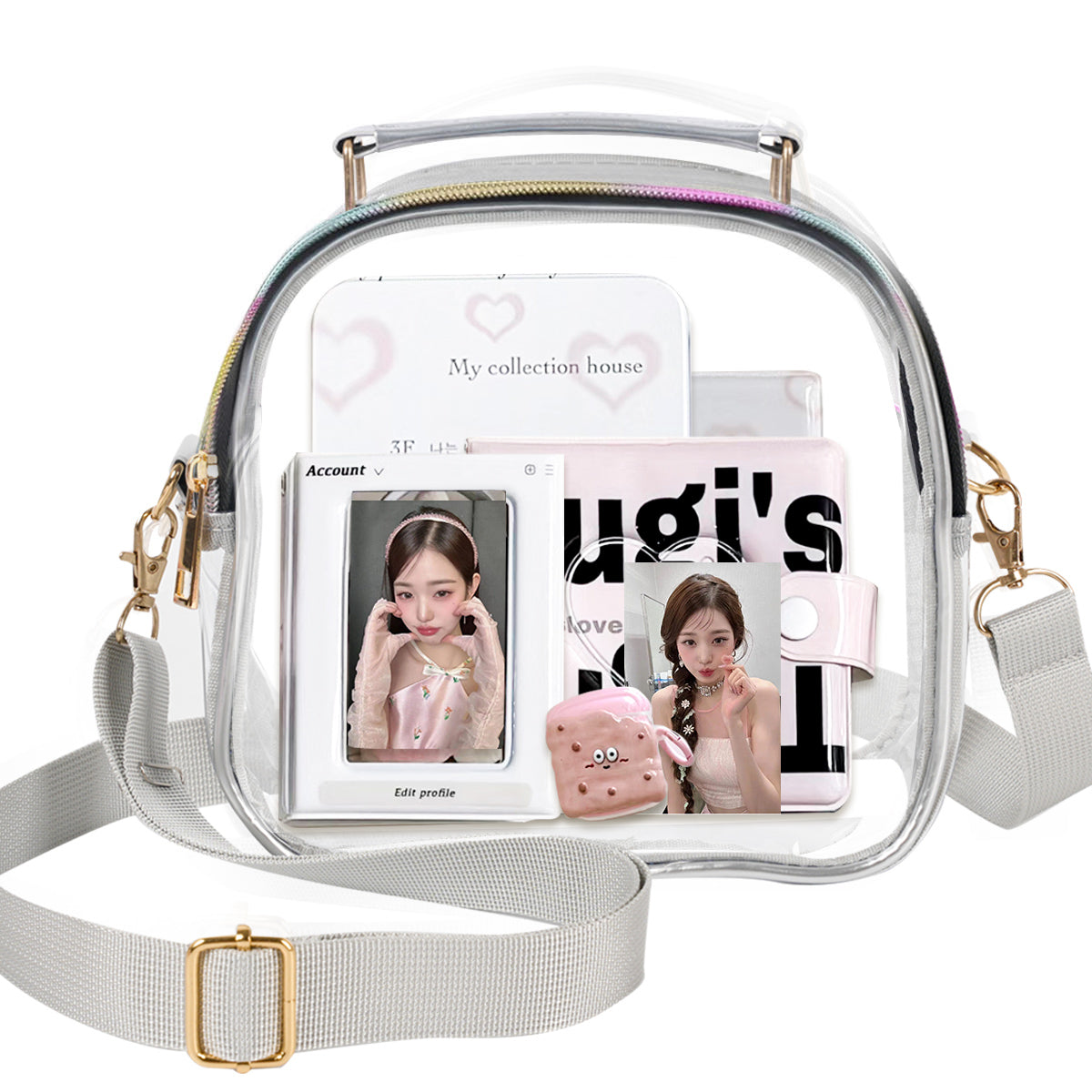 Aesthetic Clear Kpop Concert Bag, Stadium Approved Crossbody Bag with Adjustable Strap Game Day Kpop Merch Gifts Stan