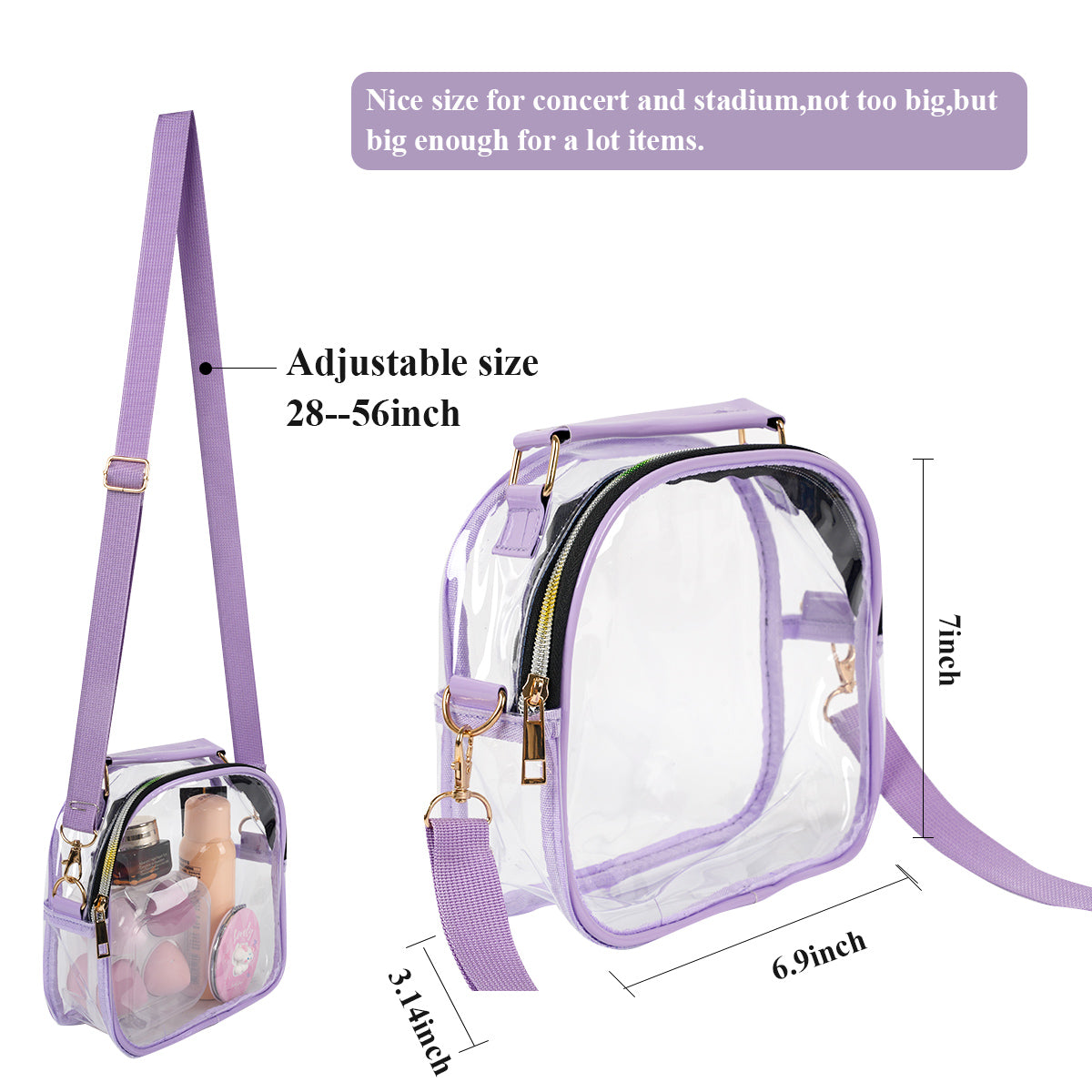 Aesthetic Clear Kpop Concert Bag, Stadium Approved Crossbody Bag with Adjustable Strap Game Day Kpop Merch Gifts Stan