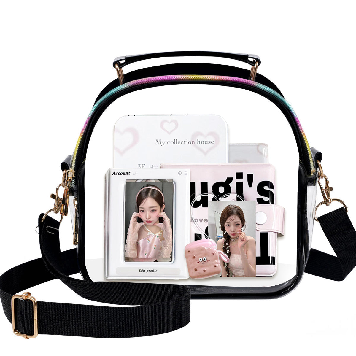 Aesthetic Clear Kpop Concert Bag, Stadium Approved Crossbody Bag with Adjustable Strap Game Day Kpop Merch Gifts Stan