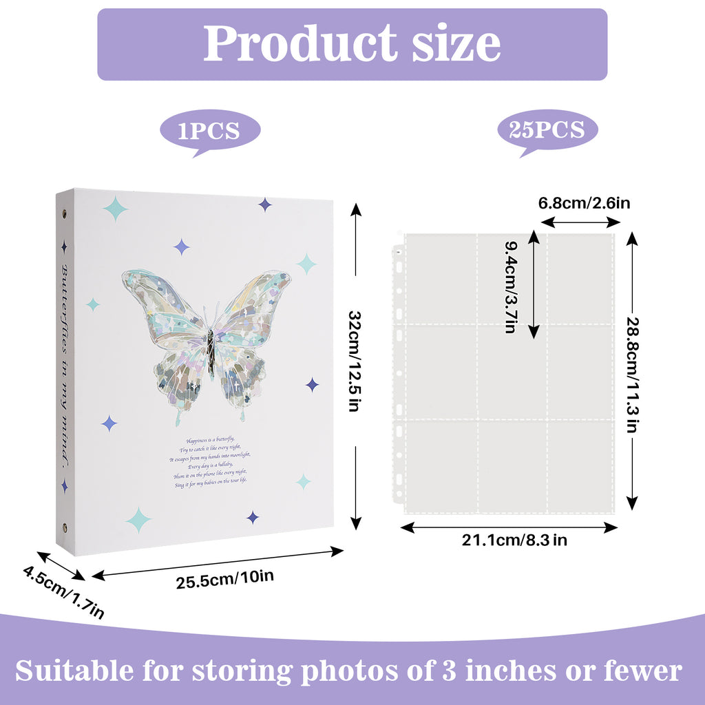 CeyiJun Butterfly Photocard Binder with 30 Pages 9 Pocket Single Side Inner Refills Acid-Free 270 Pockets