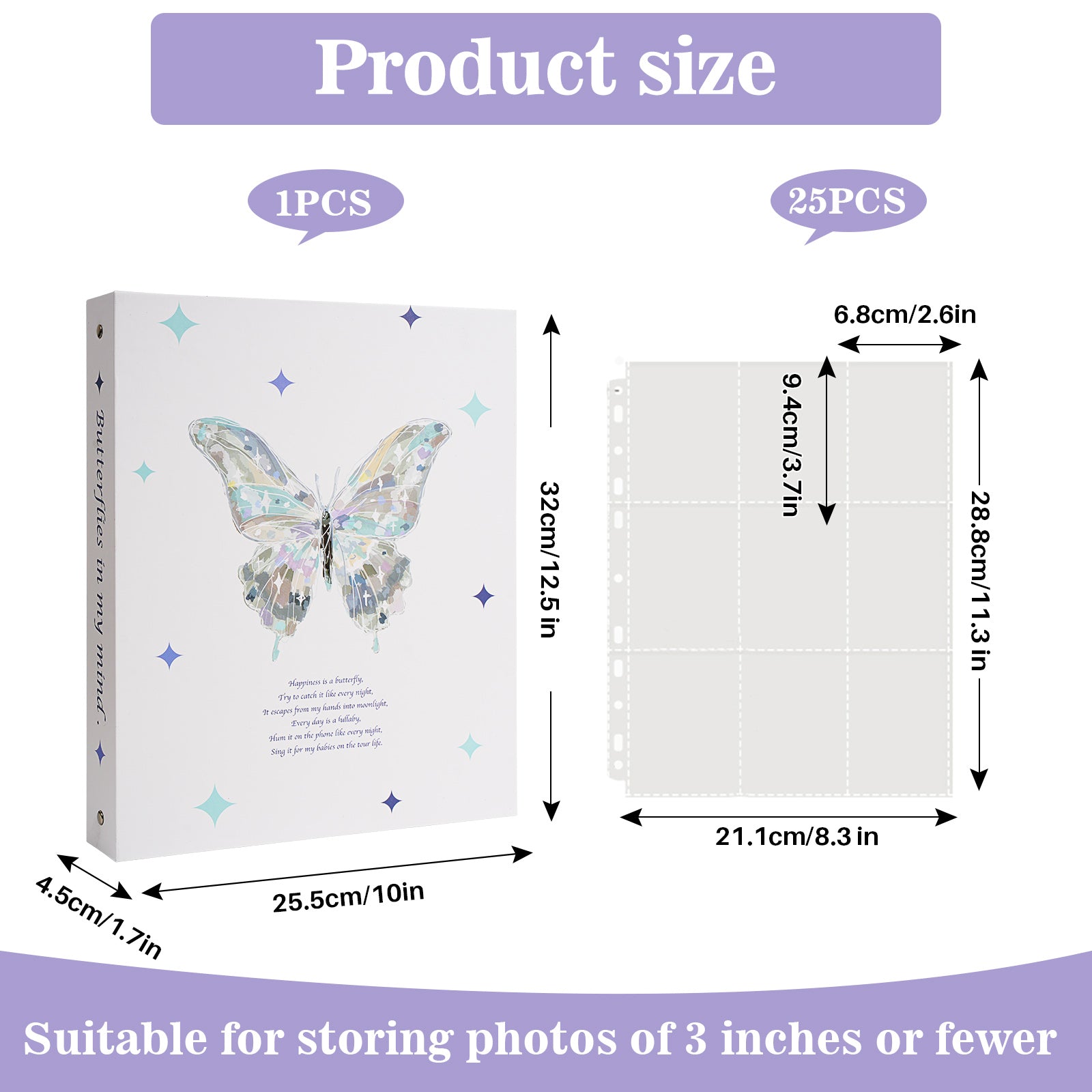 CeyiJun Butterfly Photocard Binder with 30 Pages 9 Pocket Single Side Inner Refills Acid-Free 270 Pockets