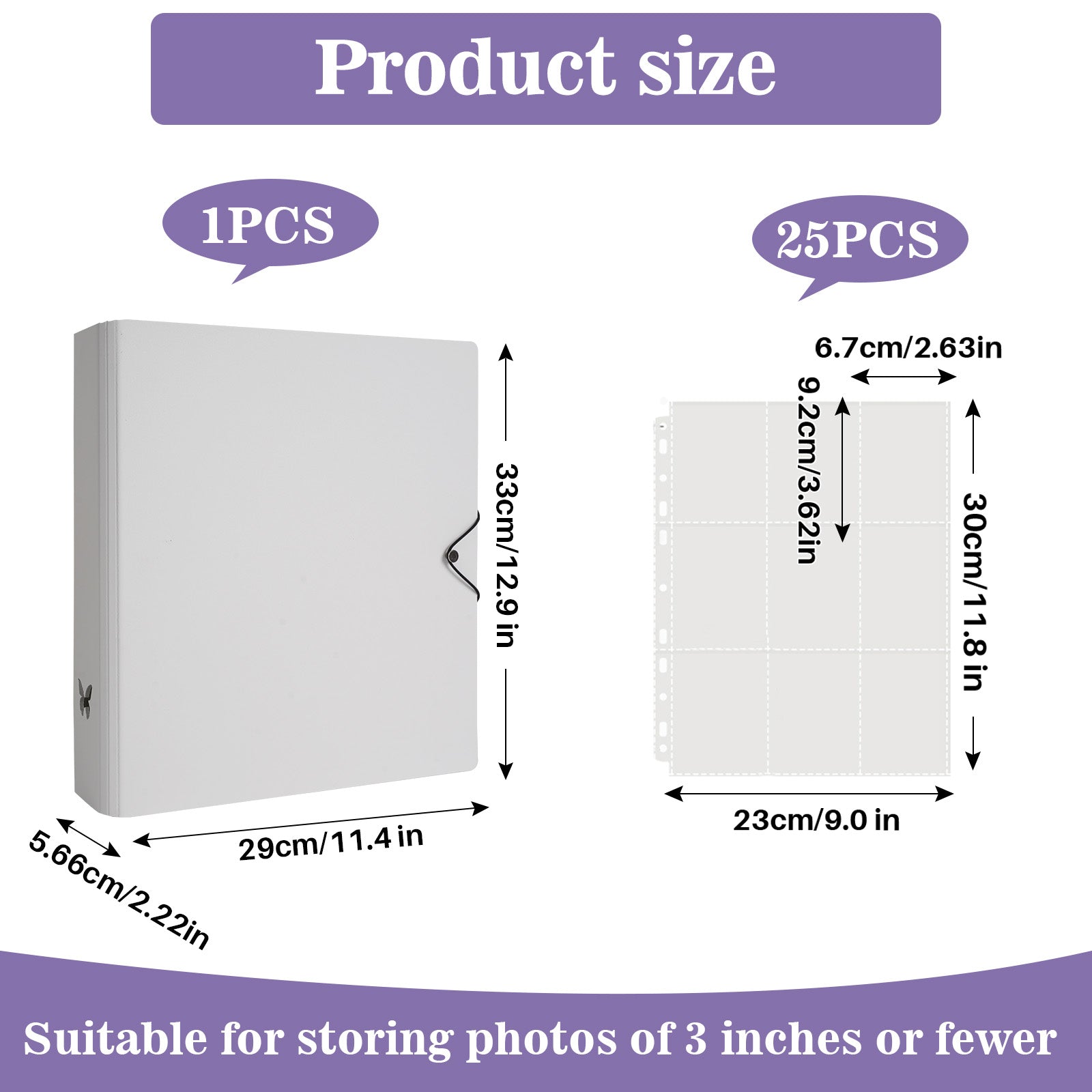 CeyiJun A4 Plus 2 Inch Minimalist Photocard Binder with 25 Pages 9 Pocket Single Side Inner Refills and 2 Divider Acid-Free with 225 Pockets Butterfly