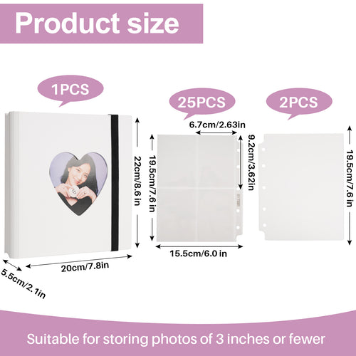 CeyiJun Heart Minimalist Photocard Binder with 30 Pages 4 Pocket Single Side Inner Refills and 2 Divider Acid-Free