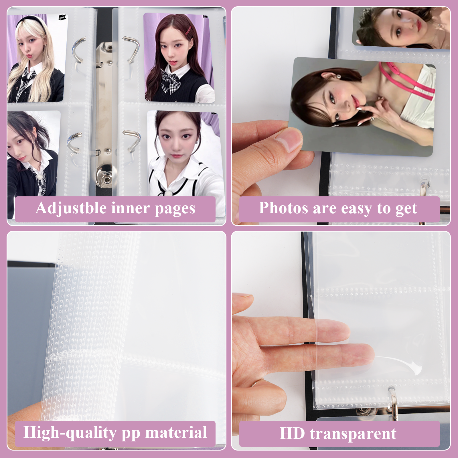 CeyiJun Minimalist Photocard Binder with 25 Pages 4 Pocket Single Side Inner Refills and 2 Divider Acid-Free with 100 Pockets