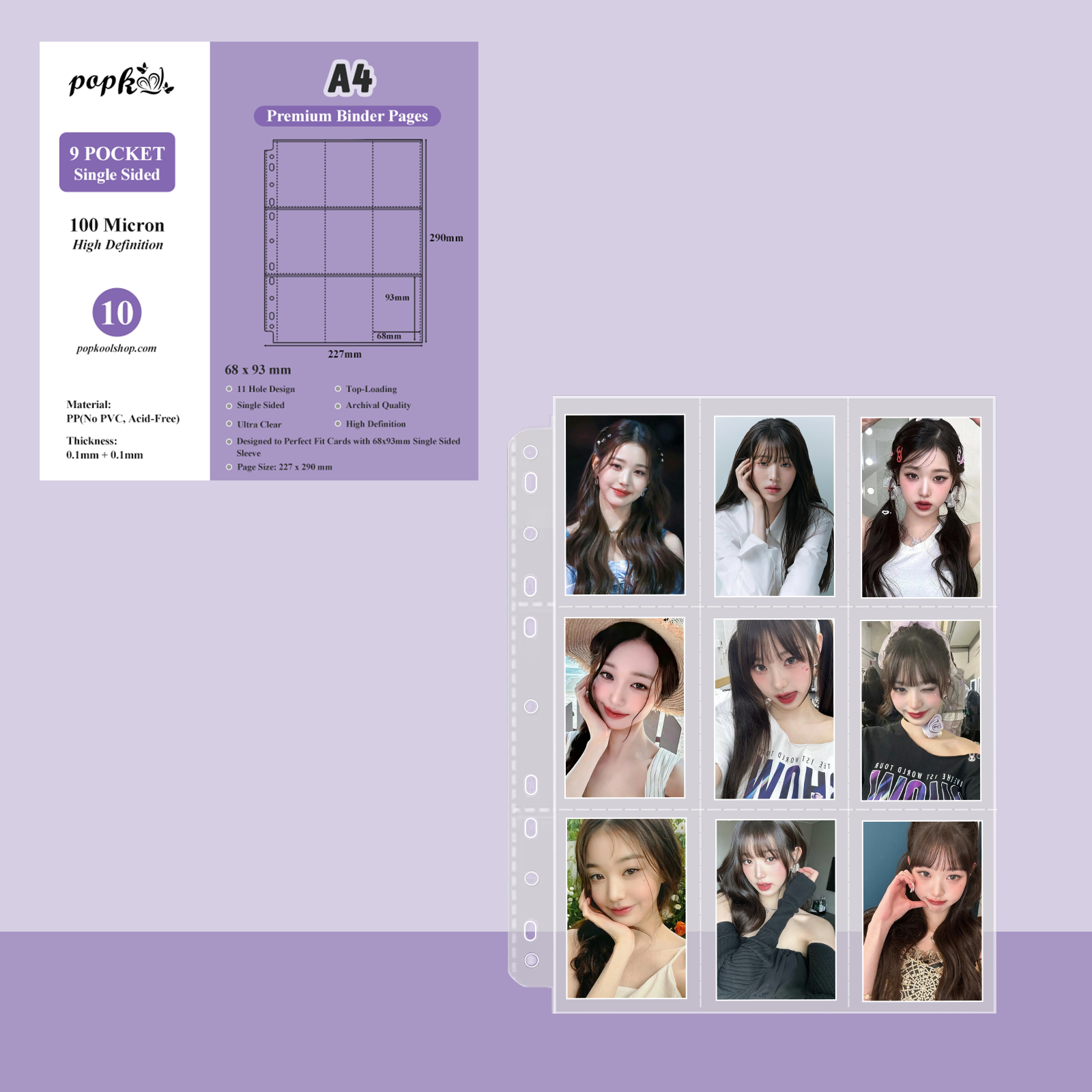 CeyiJun Kpop Photocard Binder Refills, Single Sided Sleeves, 100 Microns, Clear (A4 9-Pockect 10)