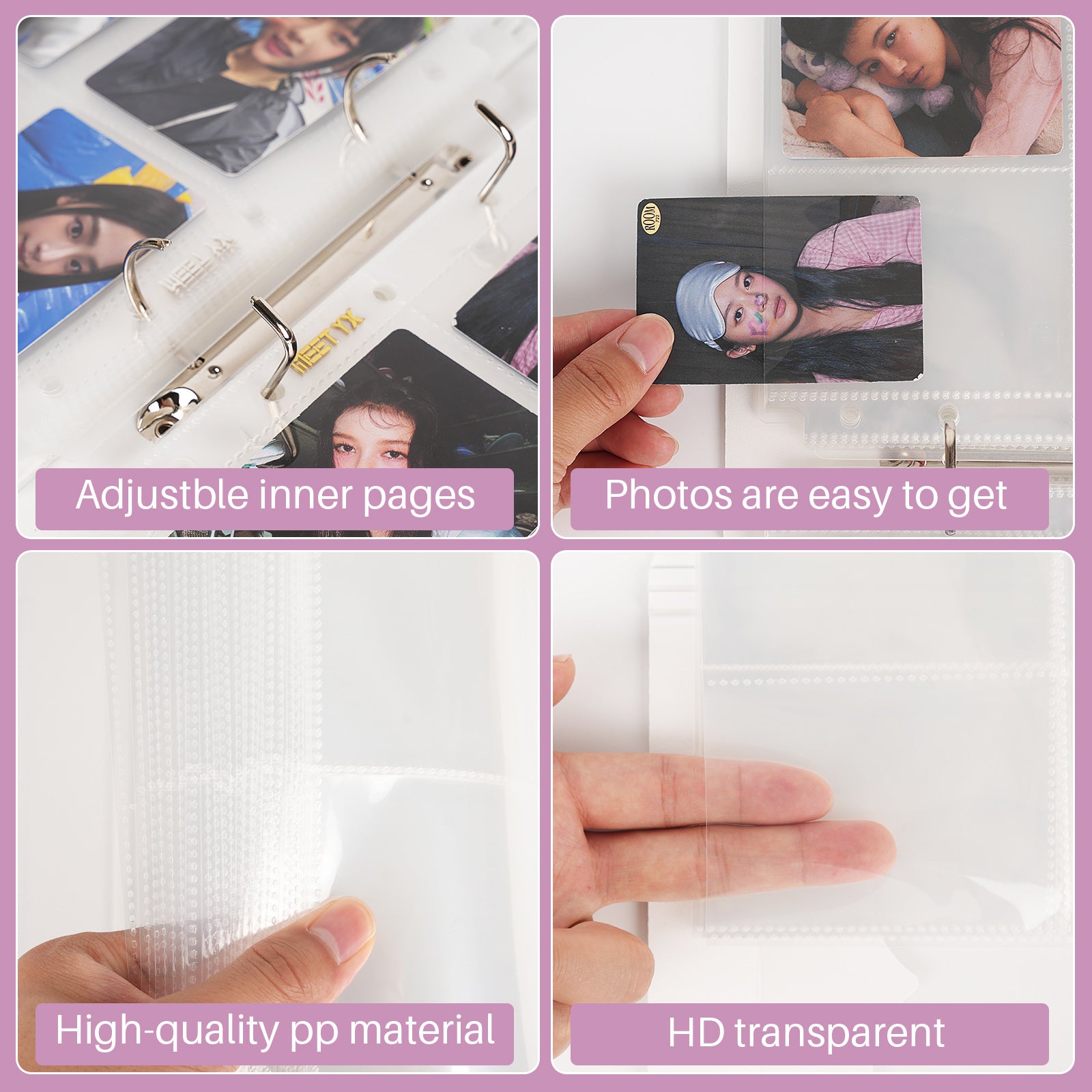 CeyiJun Heart Minimalist Photocard Binder with 30 Pages 4 Pocket Single Side Inner Refills and 2 Divider Acid-Free