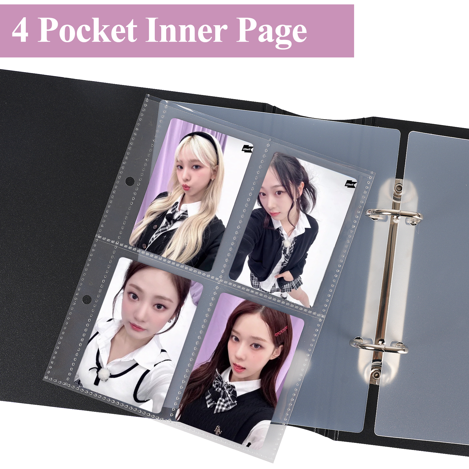 CeyiJun Minimalist Photocard Binder with 25 Pages 4 Pocket Single Side Inner Refills and 2 Divider Acid-Free with 100 Pockets