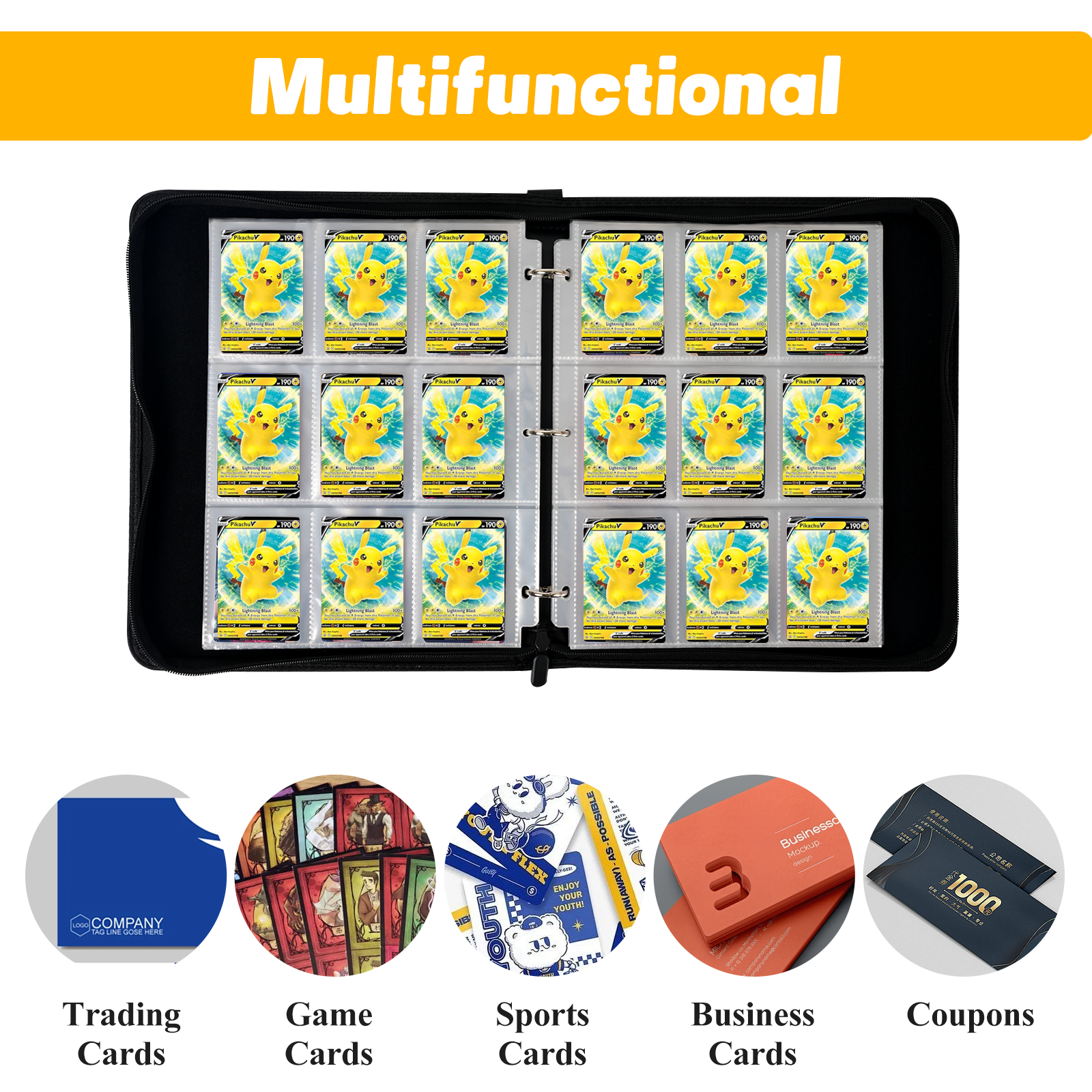 Game Card Binder 900 Pockets of Trading Card Binder with 9 Pocket Card Holder Binder contains 50 Removable Card Sleeves Card Collection Binder PU Organized