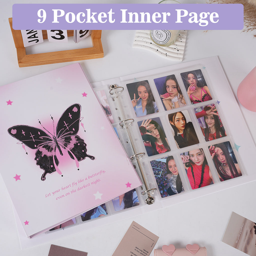 CeyiJun Butterfly Photocard Binder with 30 Pages 9 Pocket Single Side Inner Refills Acid-Free 270 Pockets