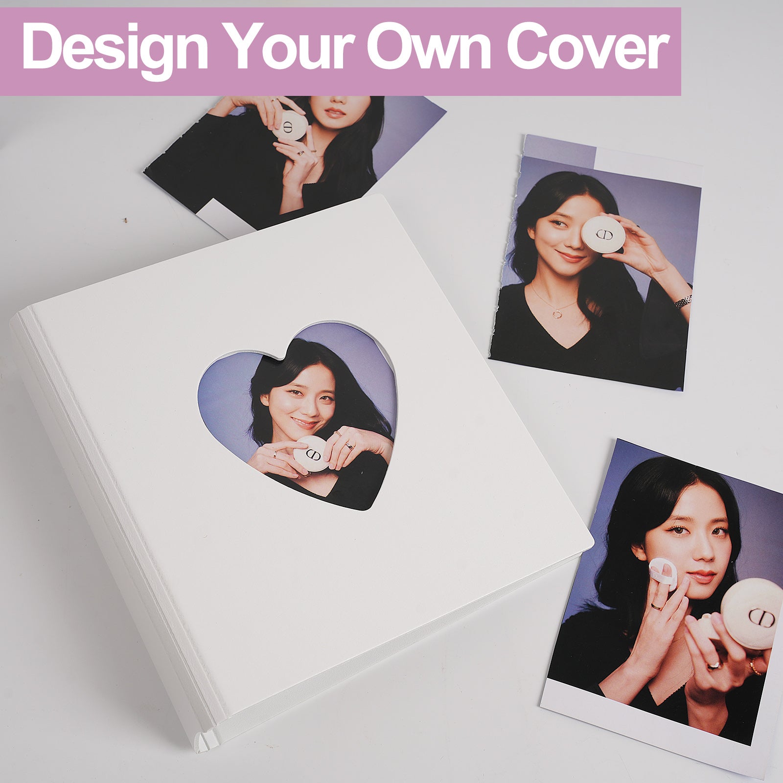 CeyiJun Heart Minimalist Photocard Binder with 30 Pages 4 Pocket Single Side Inner Refills and 2 Divider Acid-Free