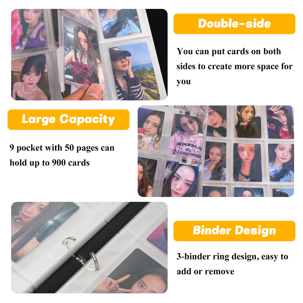 Game Card Binder 900 Pockets of Trading Card Binder with 9 Pocket Card Holder Binder contains 50 Removable Card Sleeves Card Collection Binder PU Organized
