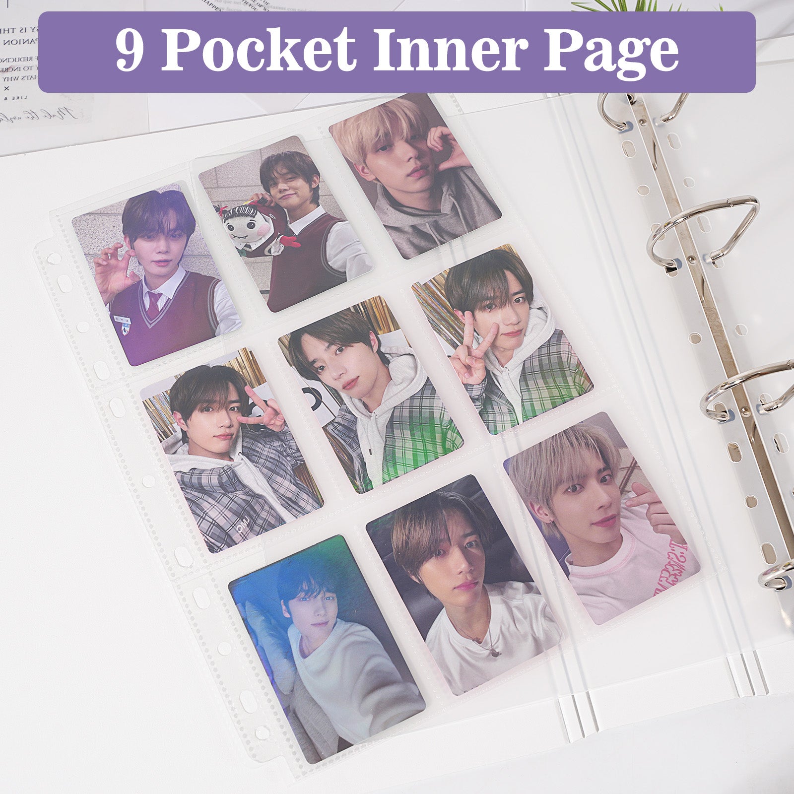CeyiJun Kpop Photocard Binder Refills, Single Sided Sleeves, 100 Microns, Clear (A4 9-Pockect 10)