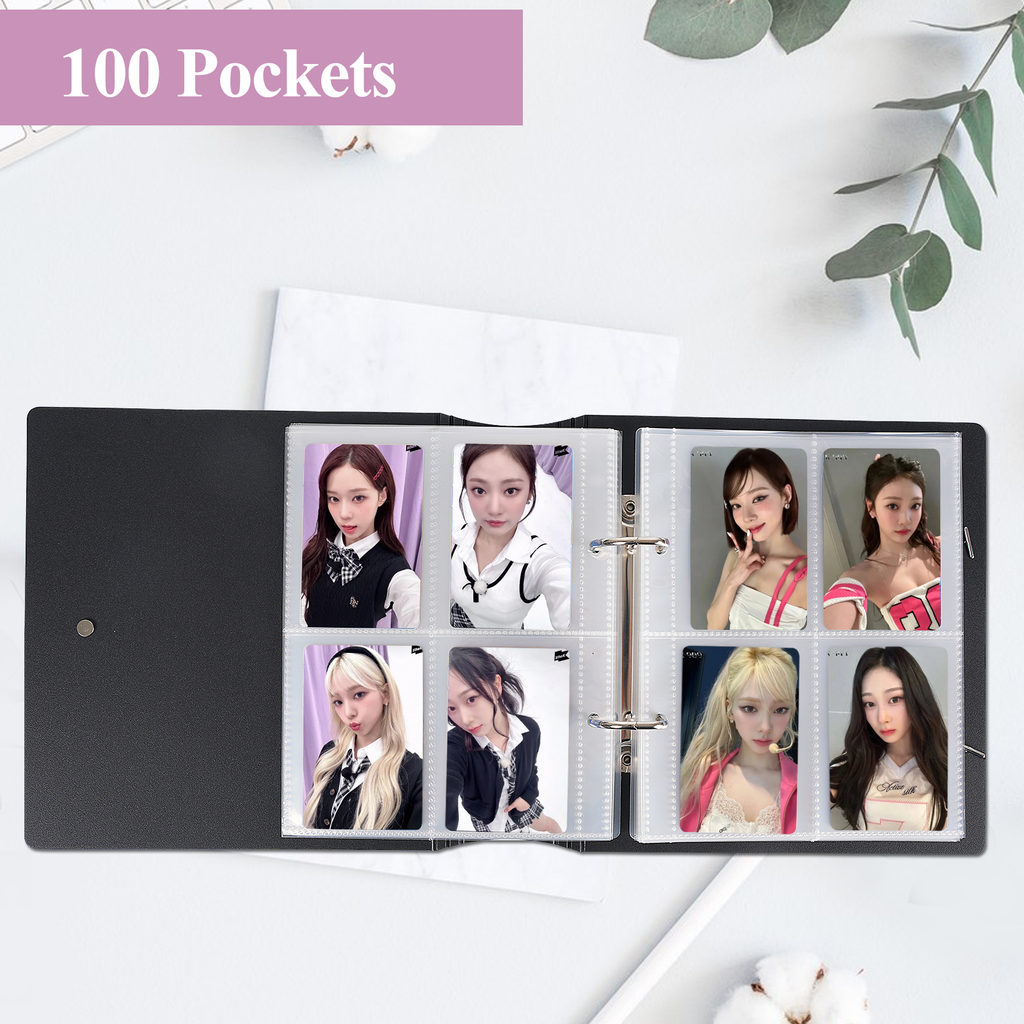 CeyiJun Minimalist Photocard Binder with 25 Pages 4 Pocket Single Side Inner Refills and 2 Divider Acid-Free with 100 Pockets