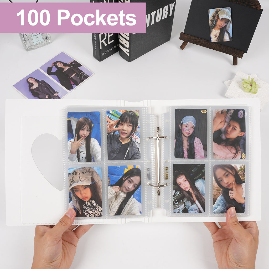 CeyiJun Heart Minimalist Photocard Binder with 30 Pages 4 Pocket Single Side Inner Refills and 2 Divider Acid-Free