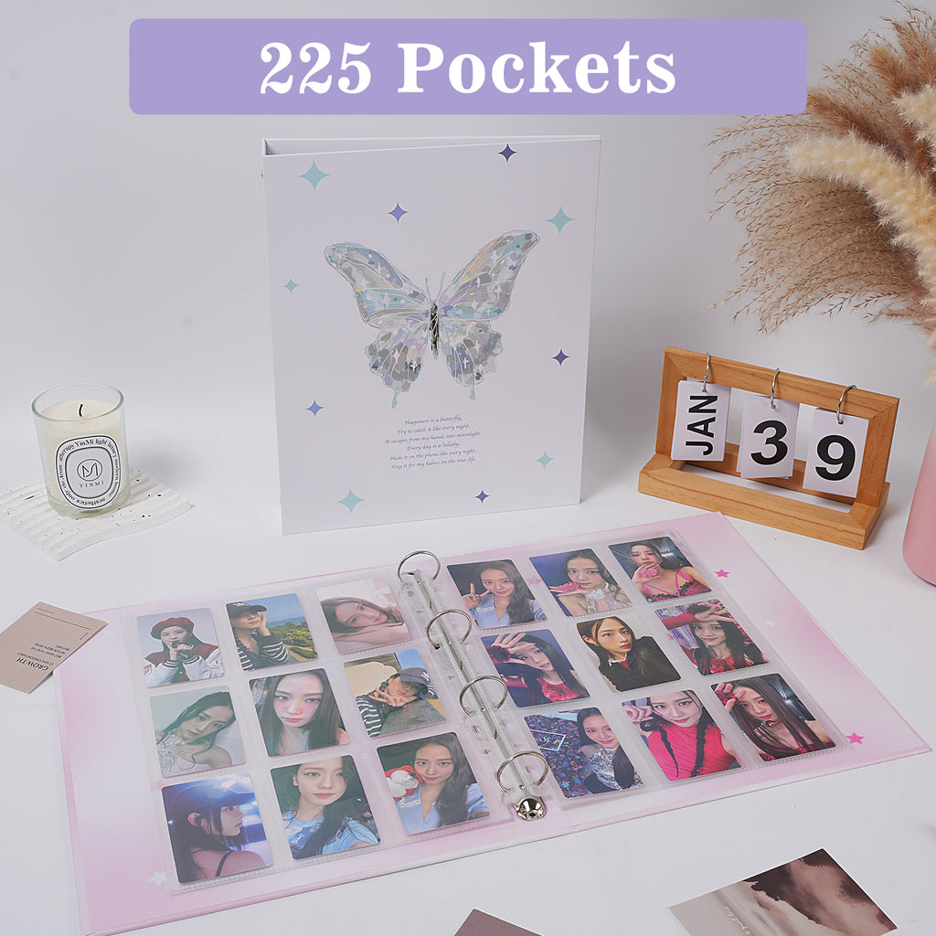CeyiJun Butterfly Photocard Binder with 30 Pages 9 Pocket Single Side Inner Refills Acid-Free 270 Pockets