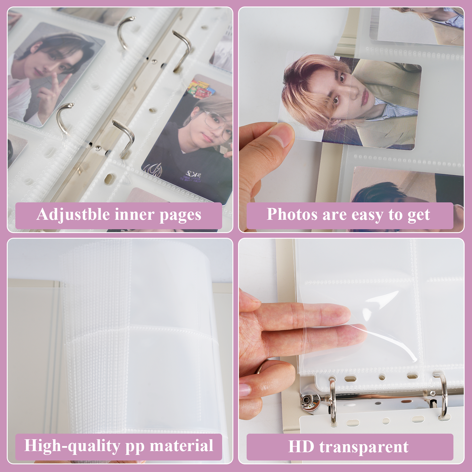 CeyiJun Minimalist Photocard Binder with 25 Pages 9 Pocket Single Side Inner Refills and 2 Divider Acid-Free with 225 Pockets