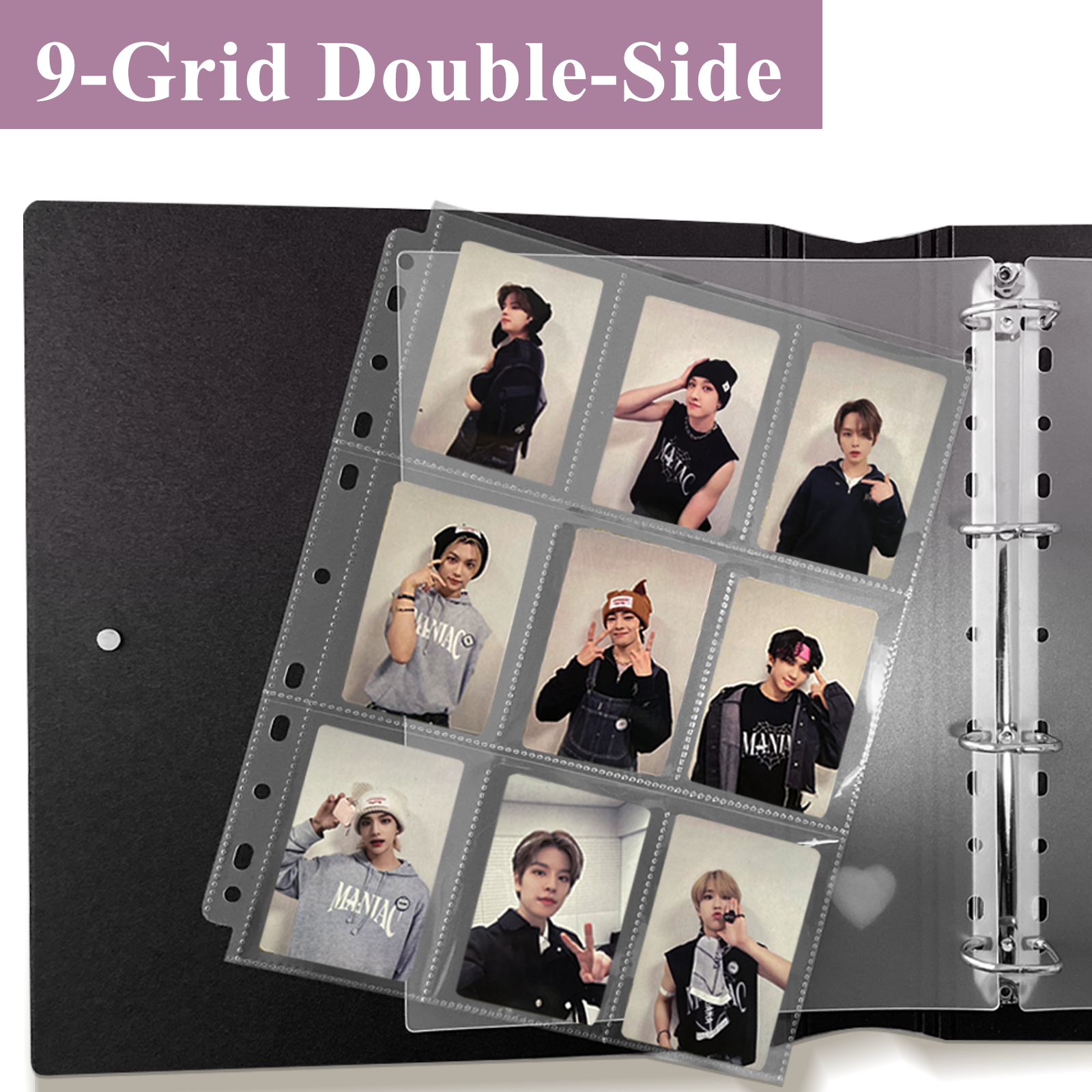 CeyiJun Kpop Photocard Binder Refills, Double Sided Sleeves, 100 Microns, Clear (A4 9-Pockect 10)