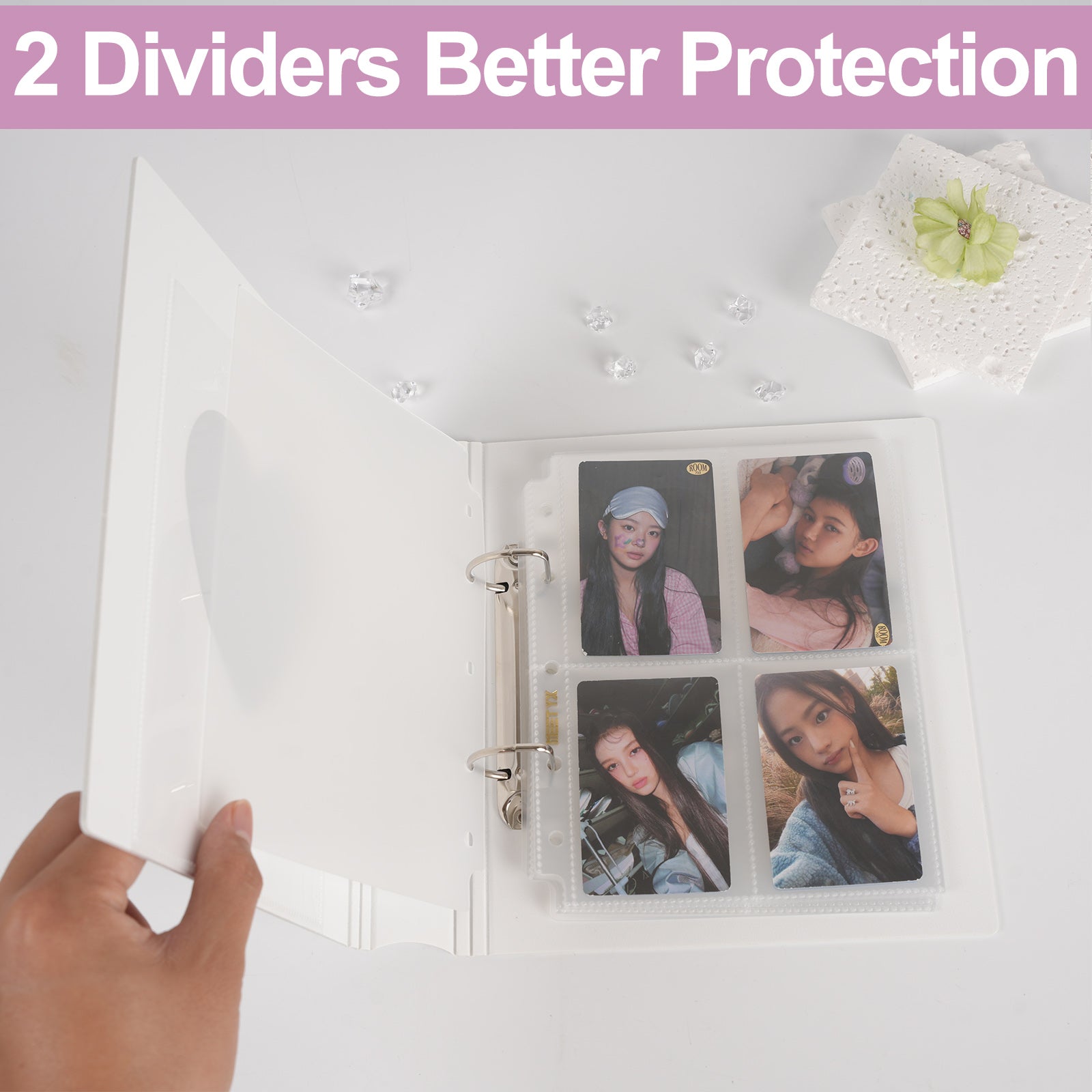 CeyiJun Heart Minimalist Photocard Binder with 30 Pages 4 Pocket Single Side Inner Refills and 2 Divider Acid-Free