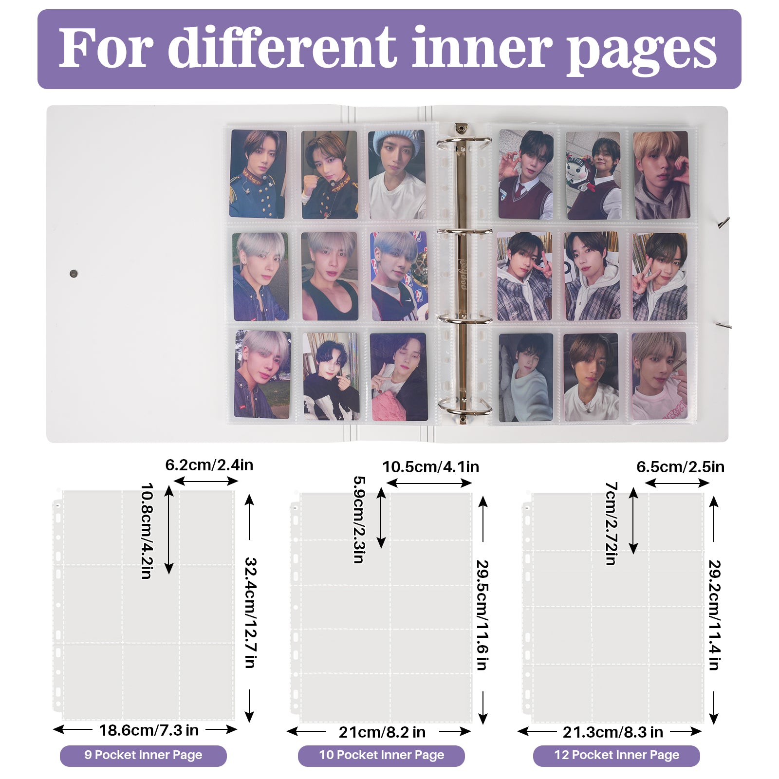 CeyiJun A4 Plus 2 Inch Minimalist Photocard Binder with 25 Pages 9 Pocket Single Side Inner Refills and 2 Divider Acid-Free with 225 Pockets Butterfly