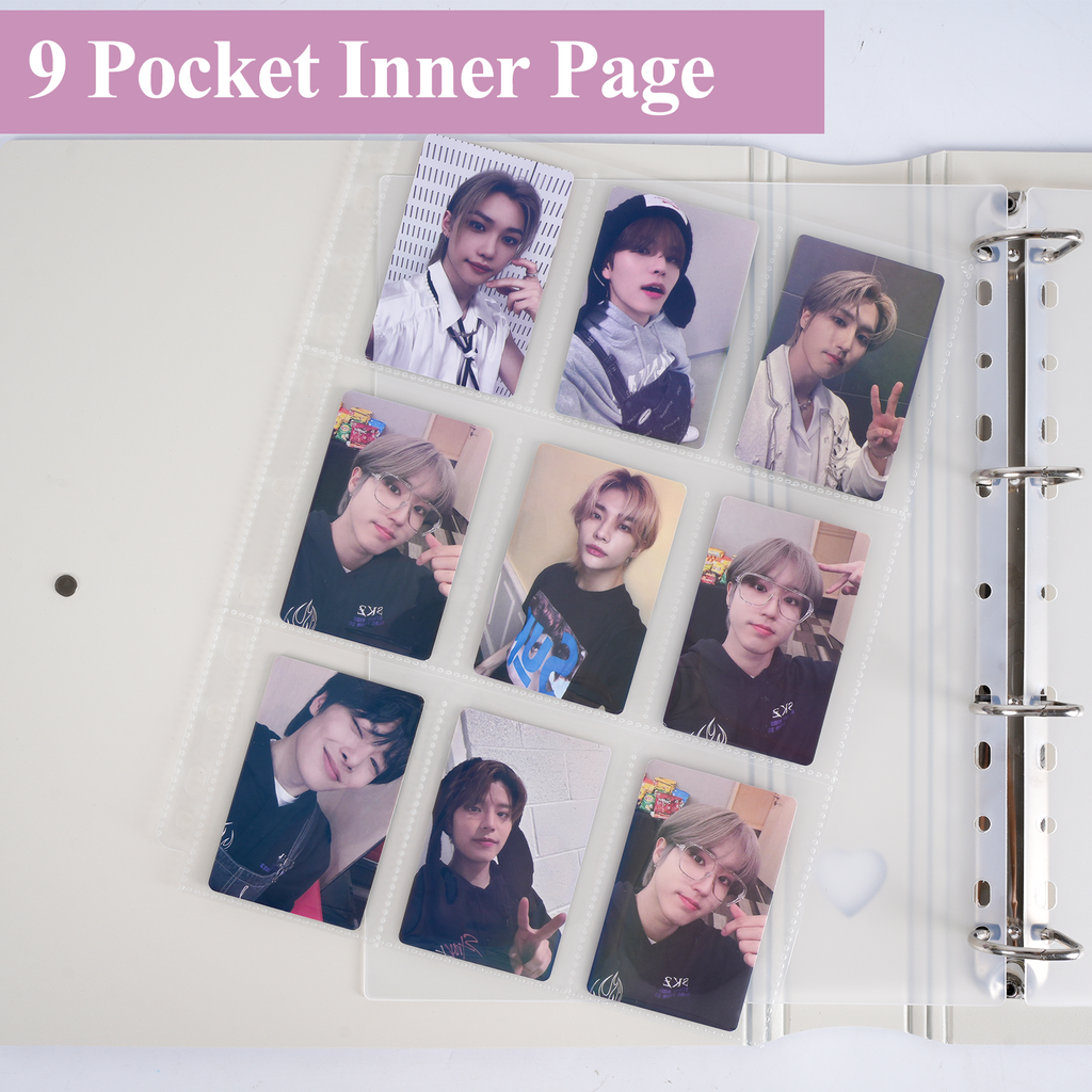 CeyiJun Minimalist Photocard Binder with 25 Pages 9 Pocket Single Side Inner Refills and 2 Divider Acid-Free with 225 Pockets