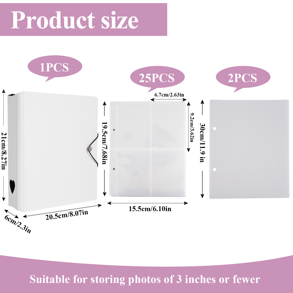 CeyiJun Minimalist Photocard Binder with 25 Pages 4 Pocket Single Side Inner Refills and 2 Divider Acid-Free with 100 Pockets