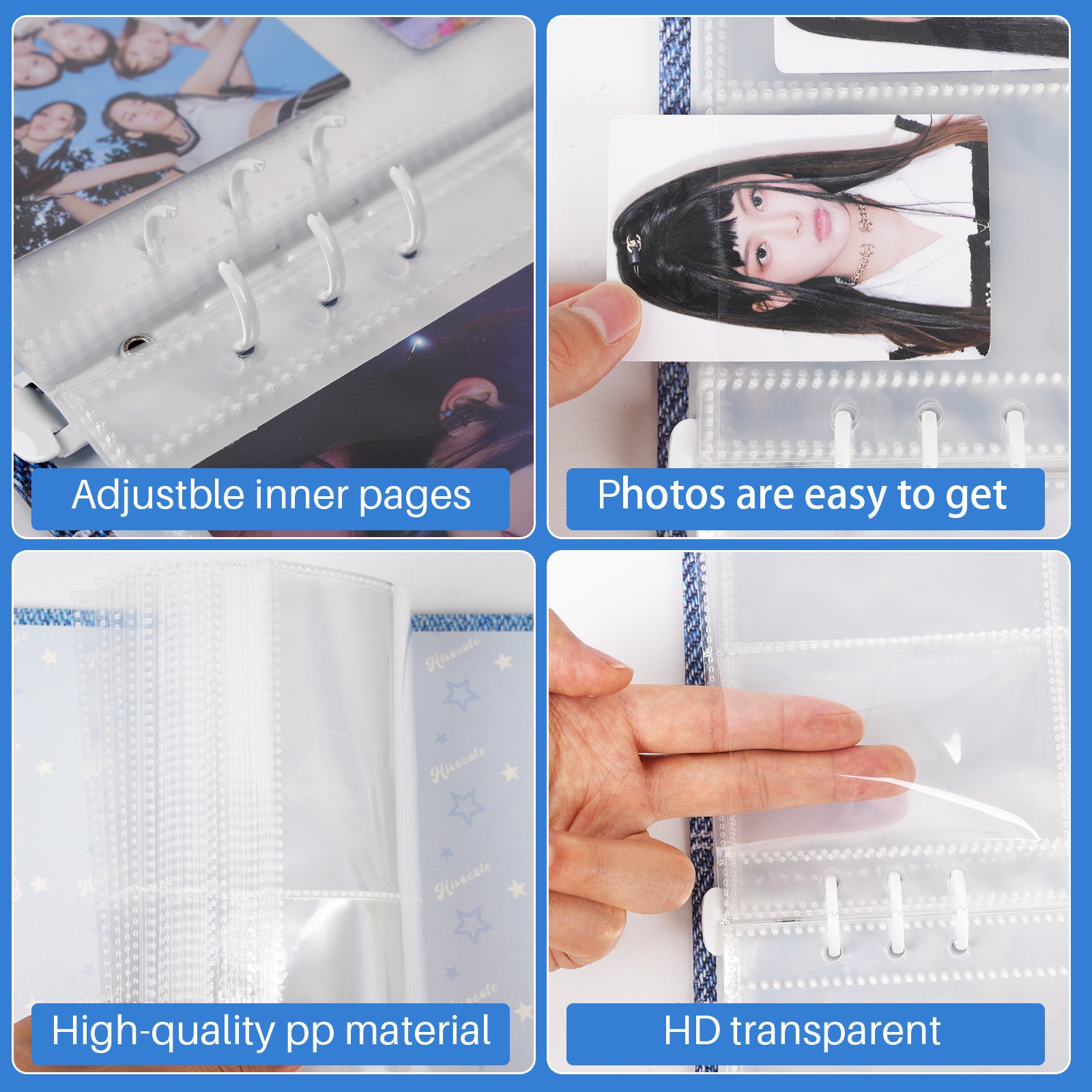 CeyiJun Denim Photocard Binder with 25 Pages 4 Pocket Double Side Inner Refills with 200 Pockets