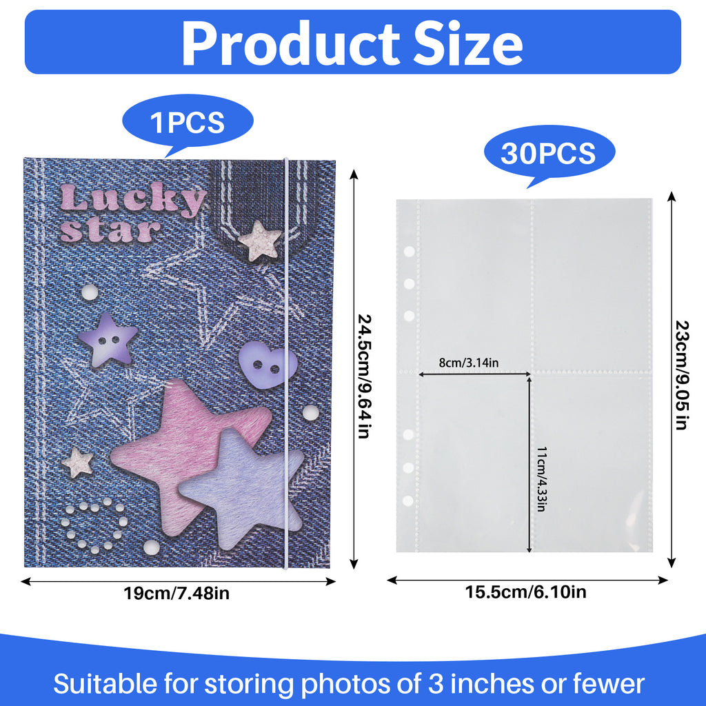 CeyiJun Denim Photocard Binder with 25 Pages 4 Pocket Double Side Inner Refills with 200 Pockets