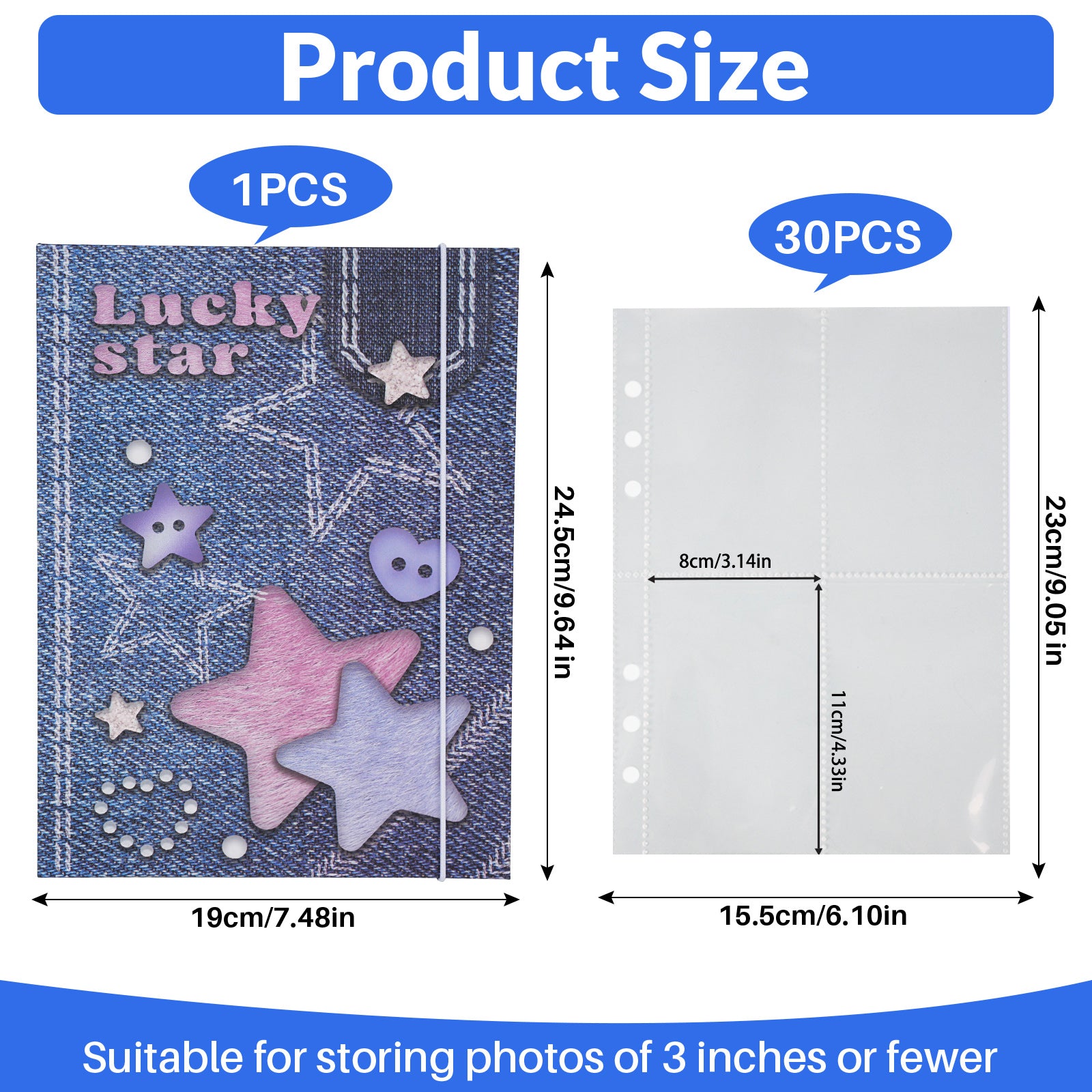 CeyiJun Denim Photocard Binder with 25 Pages 4 Pocket Double Side Inner Refills with 200 Pockets