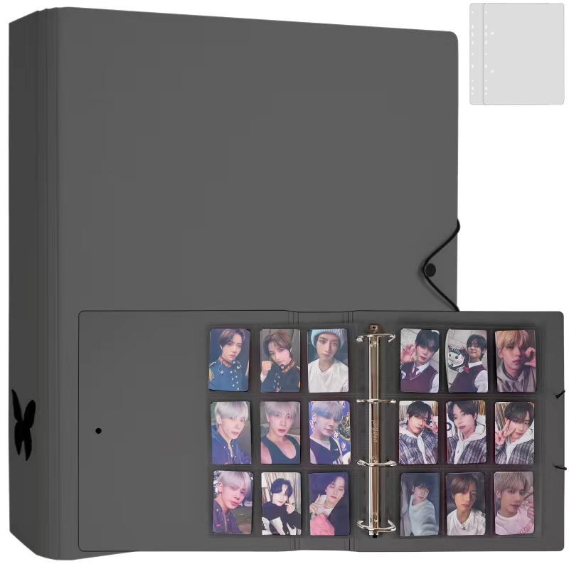 CeyiJun A4 Plus 2 Inch Minimalist Photocard Binder with 25 Pages 9 Pocket Single Side Inner Refills and 2 Divider Acid-Free with 225 Pockets Butterfly