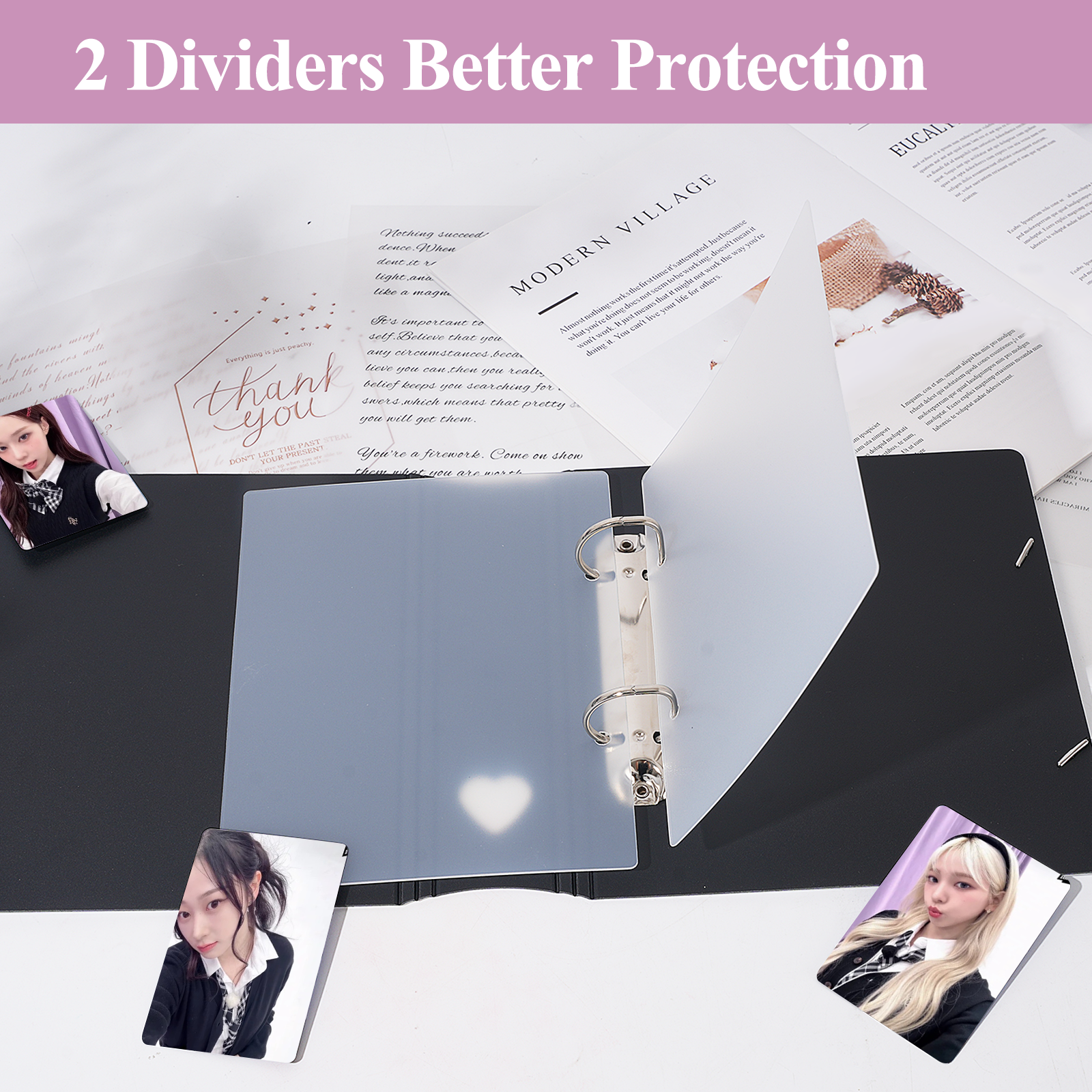 CeyiJun Minimalist Photocard Binder with 25 Pages 4 Pocket Single Side Inner Refills and 2 Divider Acid-Free with 100 Pockets